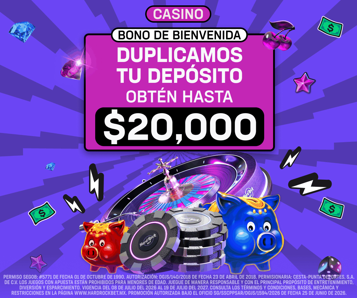 Hard Rock Bet México, oferta de casino de hasta $20,000 MXN. Permiso SEGOB 5771. Aplican términos. Solo mayores de 18 años.